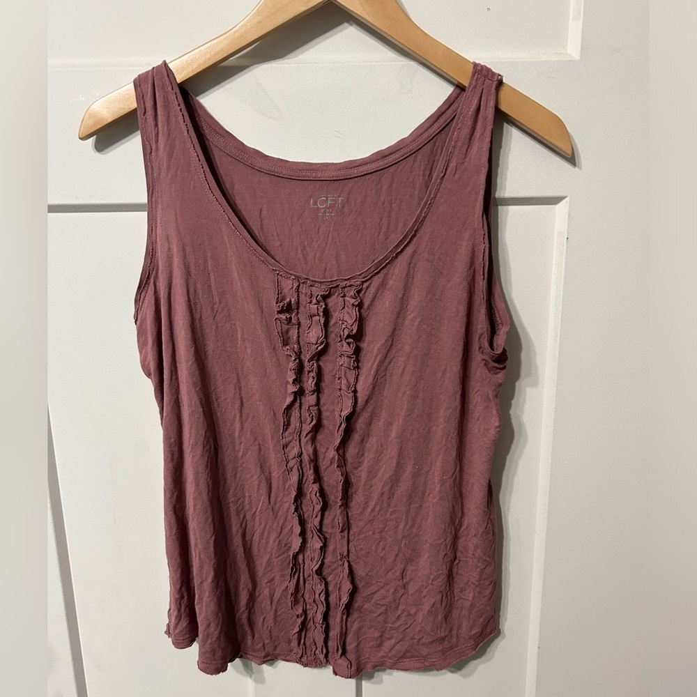 Loft Tank top Women's Petite Mauve Ruffle Blouse Lightweight